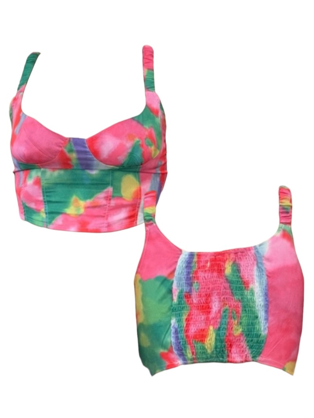 Verge Girl Pink & Green Tie-Dye Bustier Crop Top
